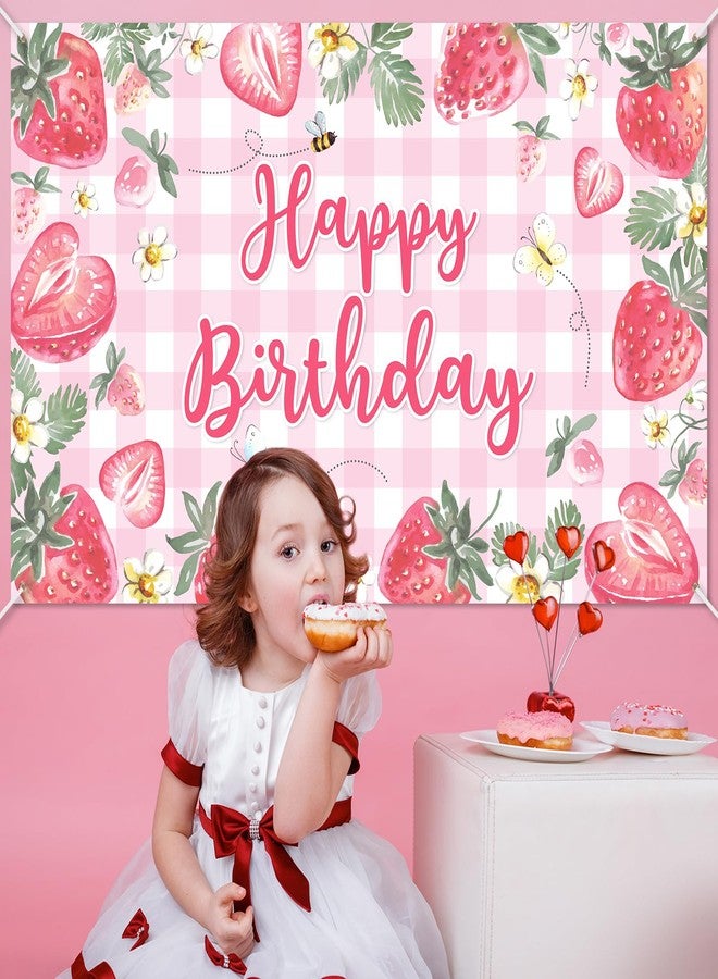 افيزانو لافتة عيد ميلاد سعيد بنقشة الفراولة من أفزانو، زينة عيد ميلاد أولى للبنات، زينة عيد ميلاد بنقشة الفراولة الوردية، زينة عيد ميلاد بنقشة الفراولة للأطفال والفتيات والنساء والبالغين، 70.8 × 43.3 بوصة - Image 3